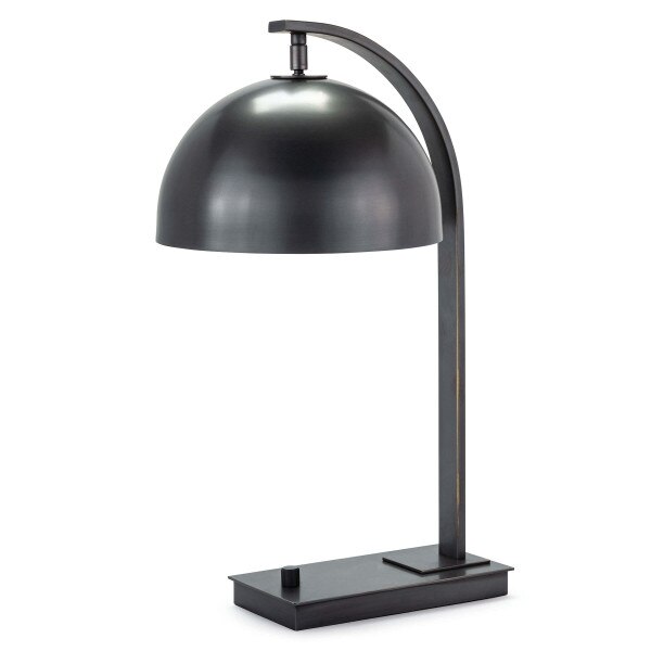 angled adjustable metal desk lamp in an oil rubbed bronze finish with dimmer knob
